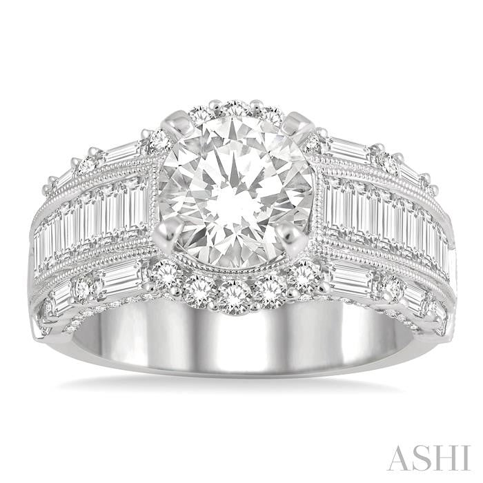 14K WG Baguette & Round Diamond Wide Semi-Mount for Round