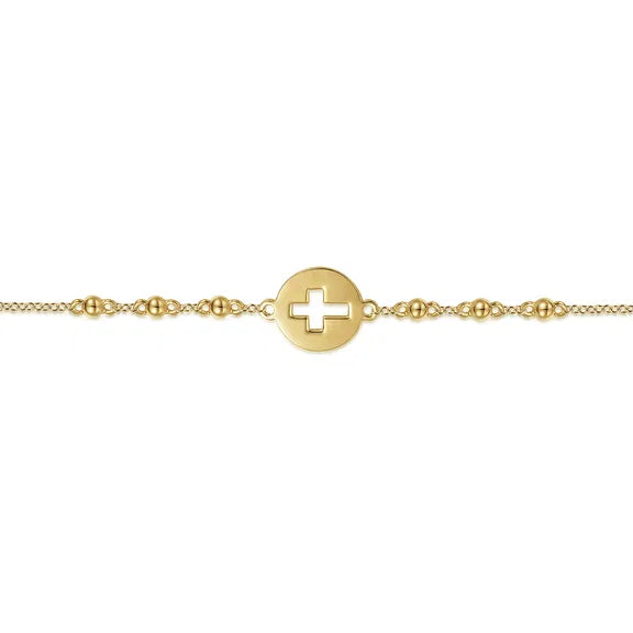 14K YG Chain Bracelet with Cutout Cross Disc by Gabriel NY
