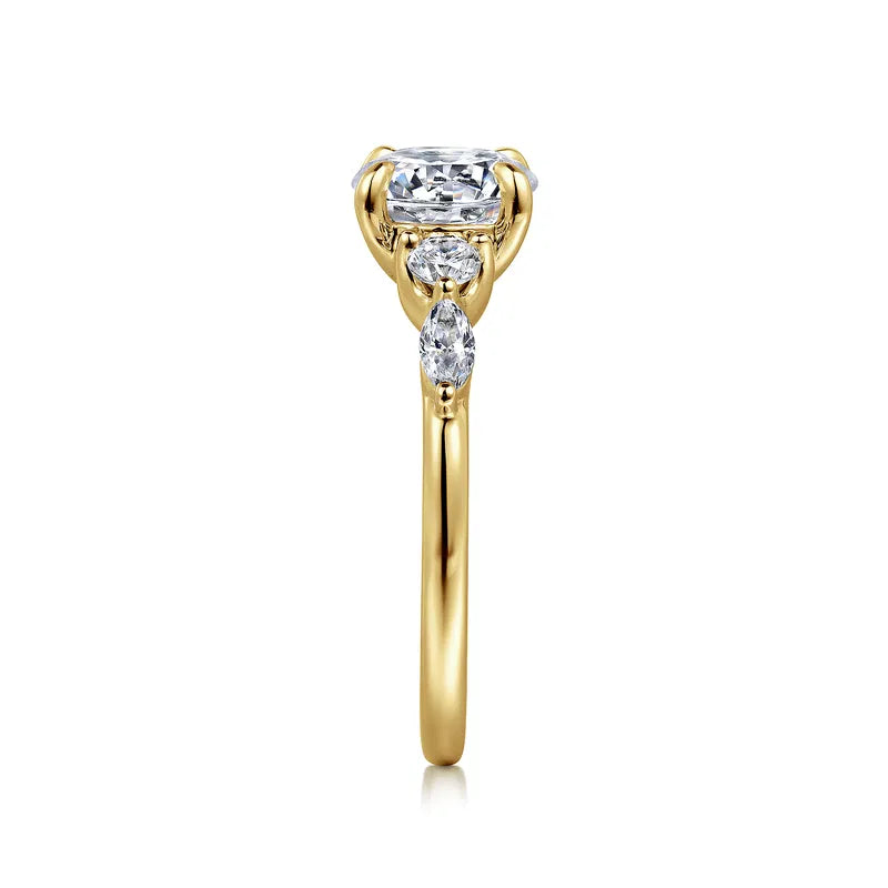14K YG "Cian" Marquise & Round Diamond 5-Stone Semi-Mount by Gabriel NY