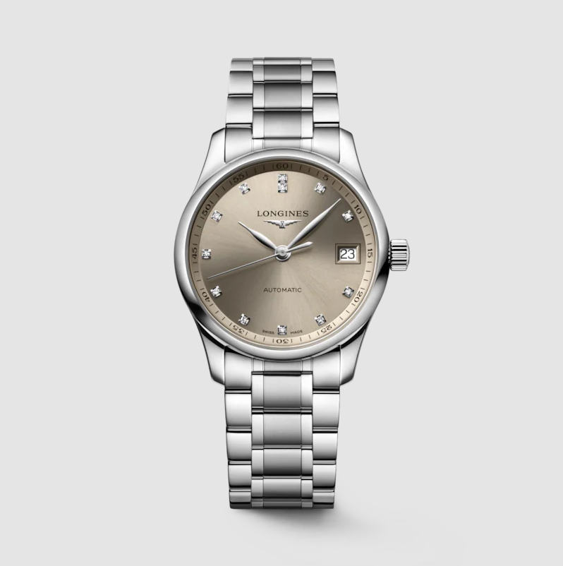 Longines Master 34mm Watch with Beige Dial & Diamond Markers