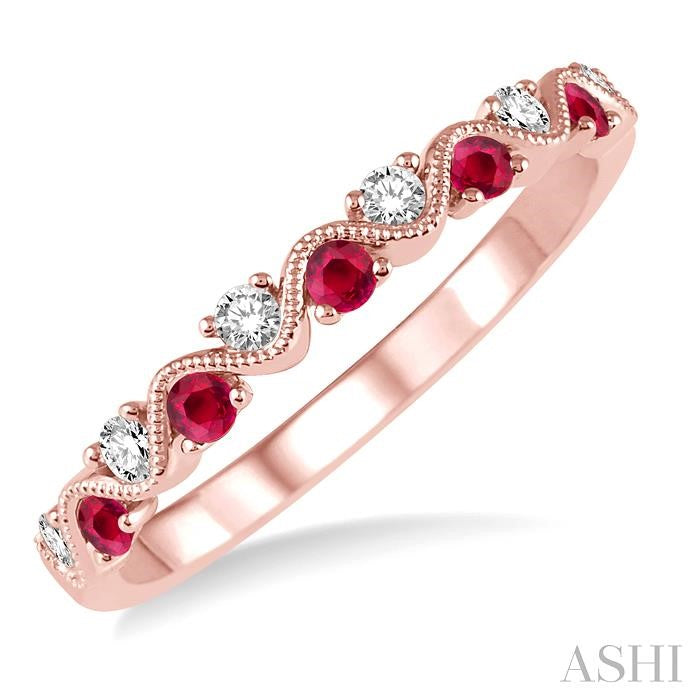14K RG Ruby & Diamond Alternating Wavy Band