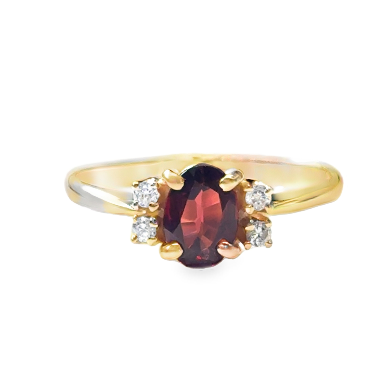 14K YG Oval Garnet & Diamond Accent Ring *Estate Item Sold as is, Final Sale* Main image