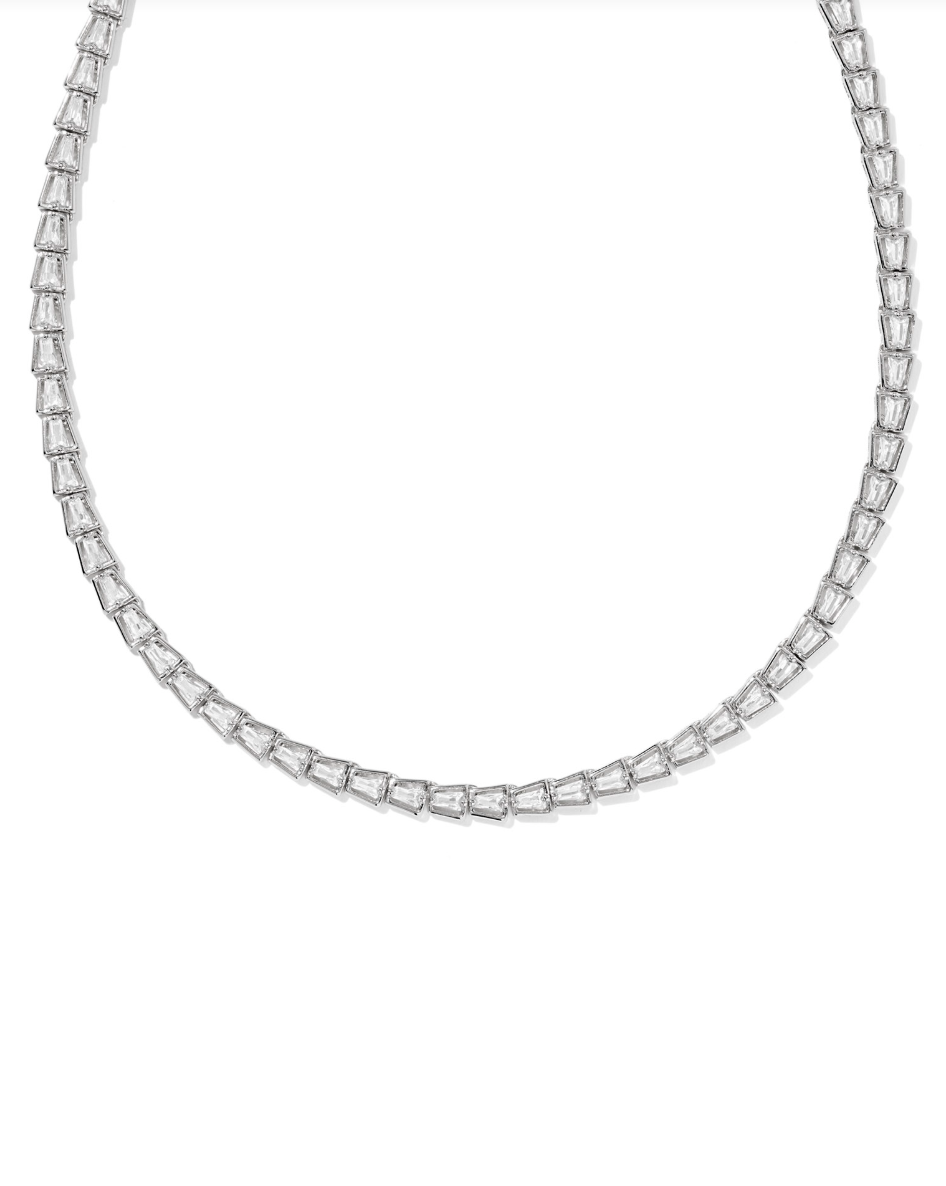 Rhodium Plated Bella Tennis Necklace in White CZ by Kendra Scott