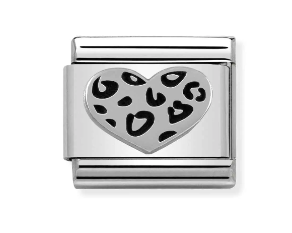Stainless Steel & Sterling Silver Leopard Heart Charm