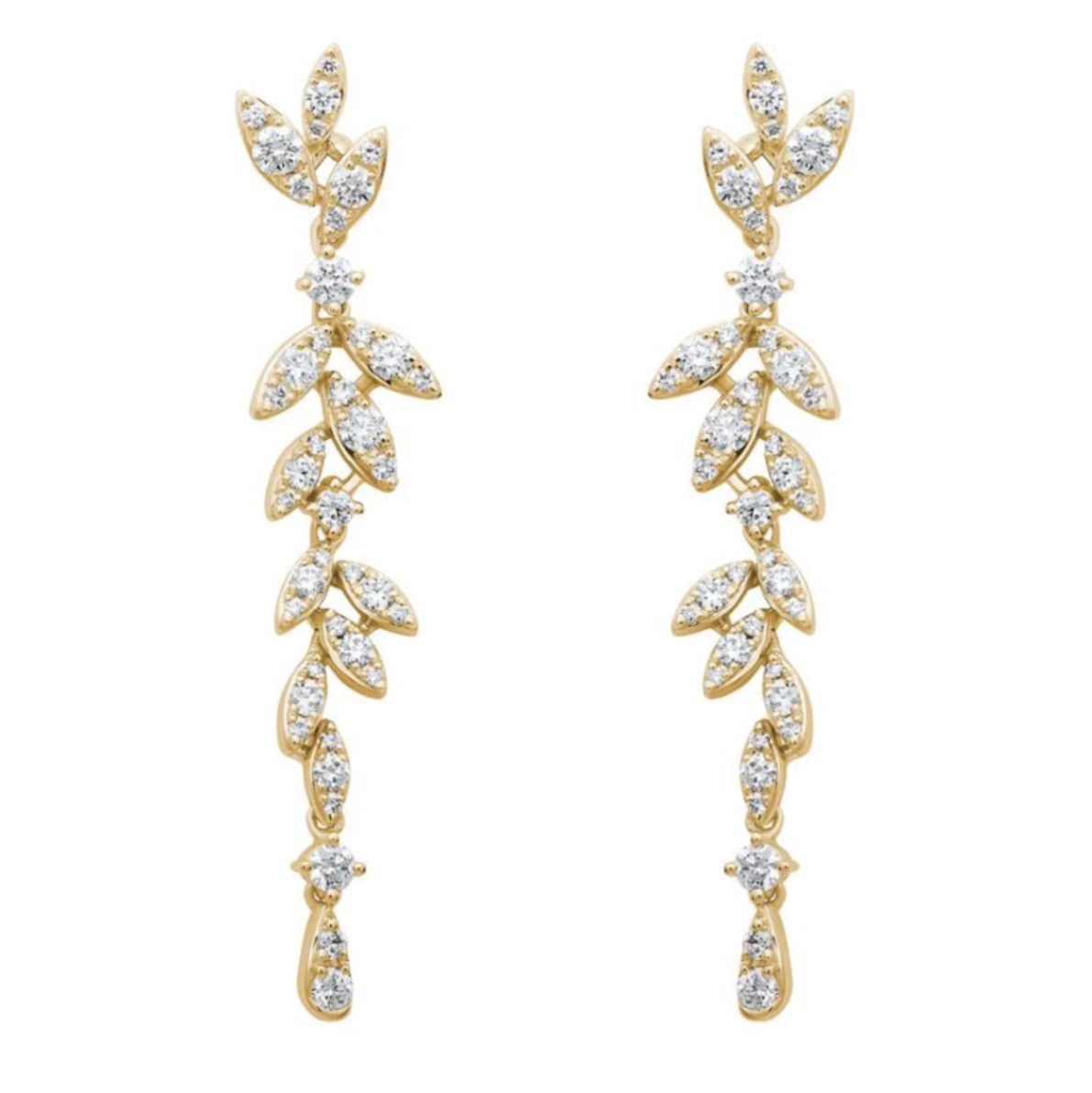 14K Yellow Gold Diamond Vine Dangle Earrings