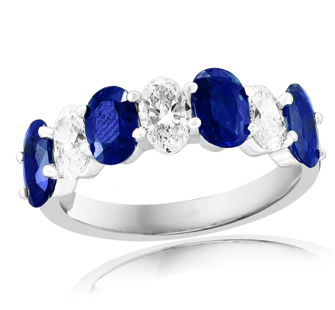 18K WG 7-Stone Oval Sapphire & Diamond Alternating Anniversary Band Main image