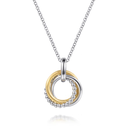 Sterling Silver & 14K Yellow Gold Bujukan Interlocking Circles Pendant by Gabriel NY Main image
