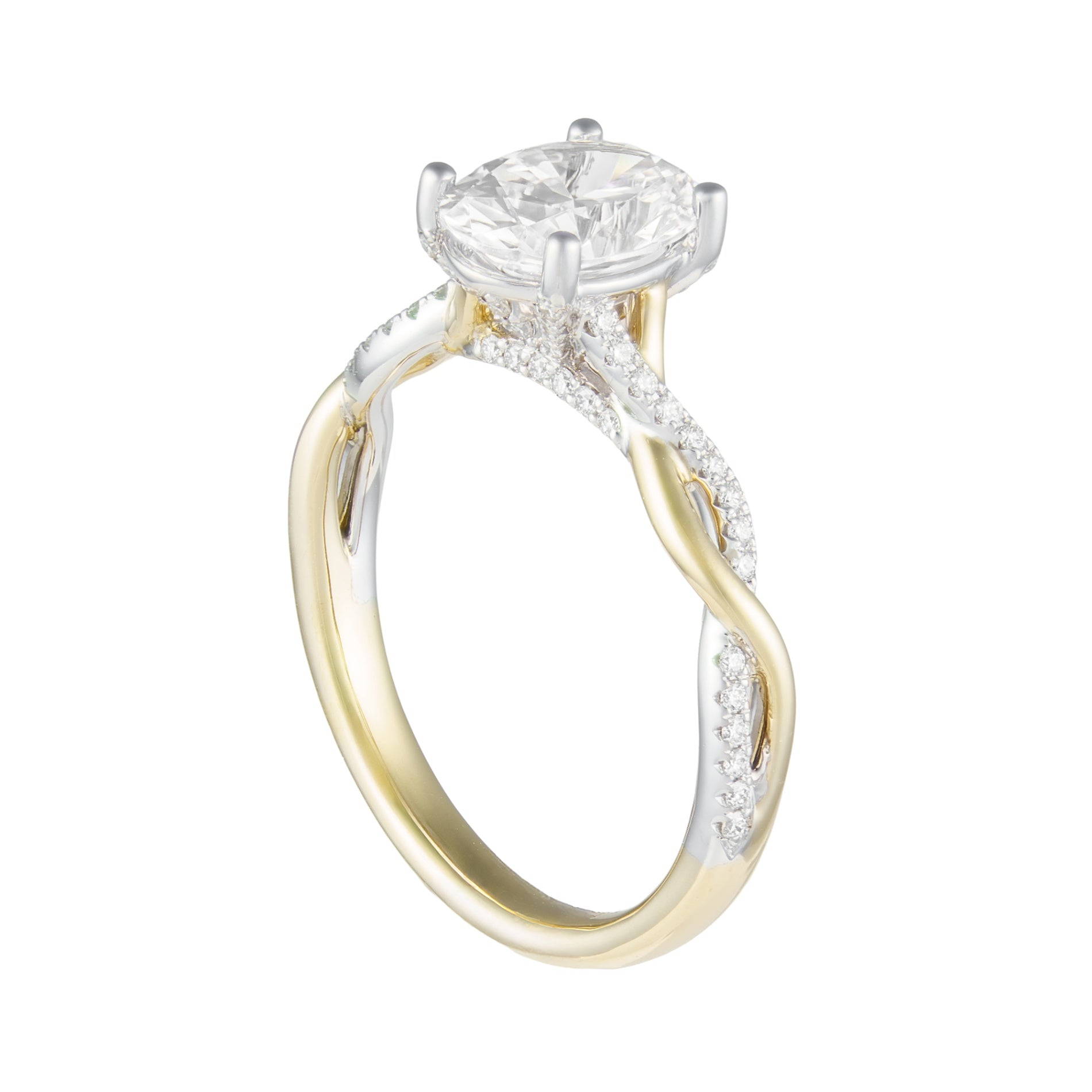 14K Two-Tone Oval Half Pave Half Polished Diamond Semi-Mount by Vlora