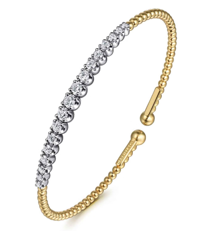 14K Two-Tone Graduated Diamond Bujukan Bangle by Gabriel NY