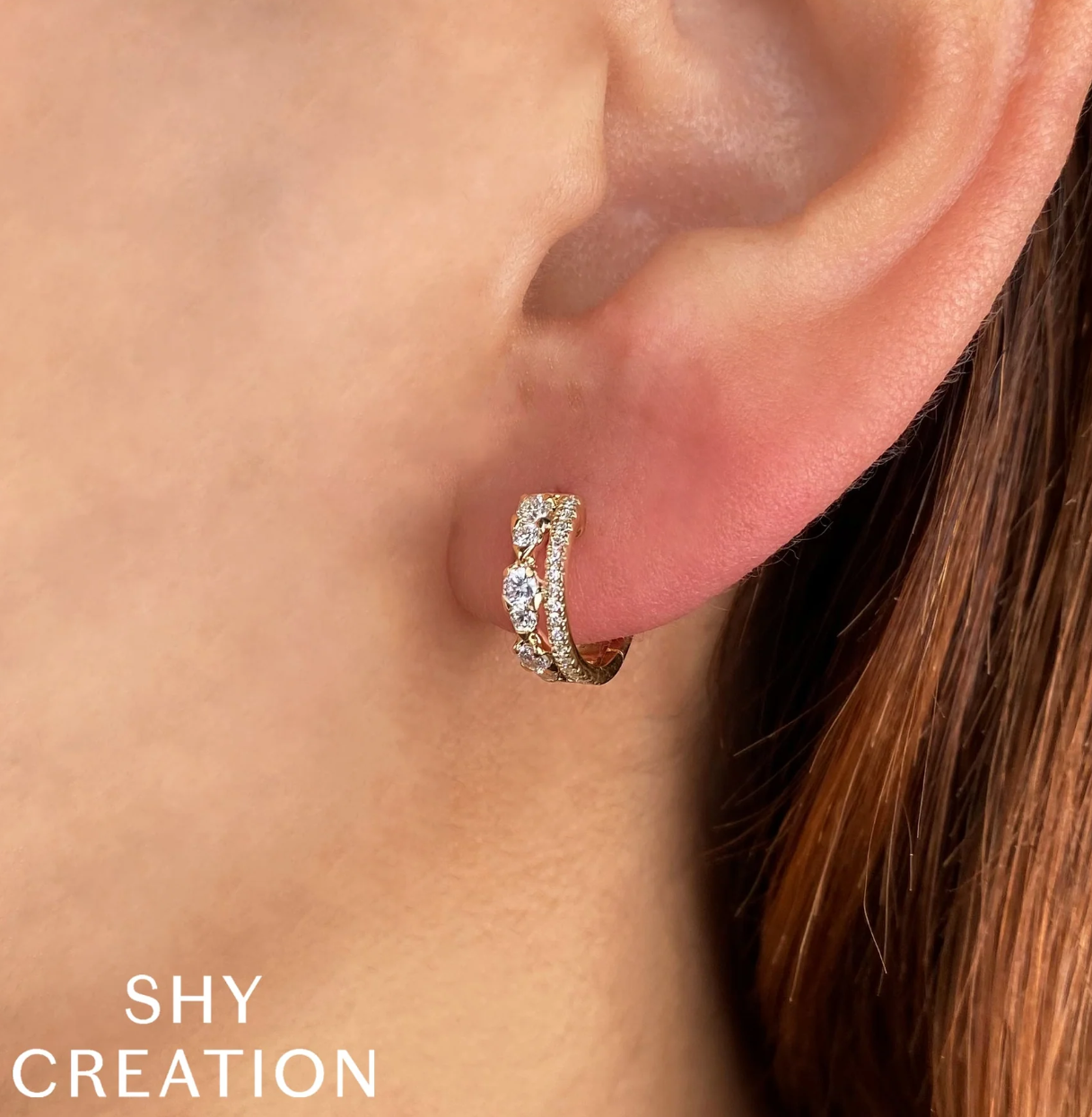 14K YG Layered Diamond Huggie Earrings by Shy Creation Secondary image