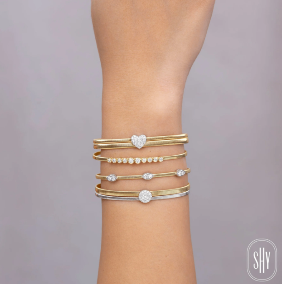 14K Two-Tone Diamond Pave Circle Cuff Bracelet by Shy Creation