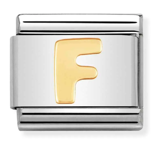 Stainless Steel & 18K Yellow Gold Letter F Initial Charm