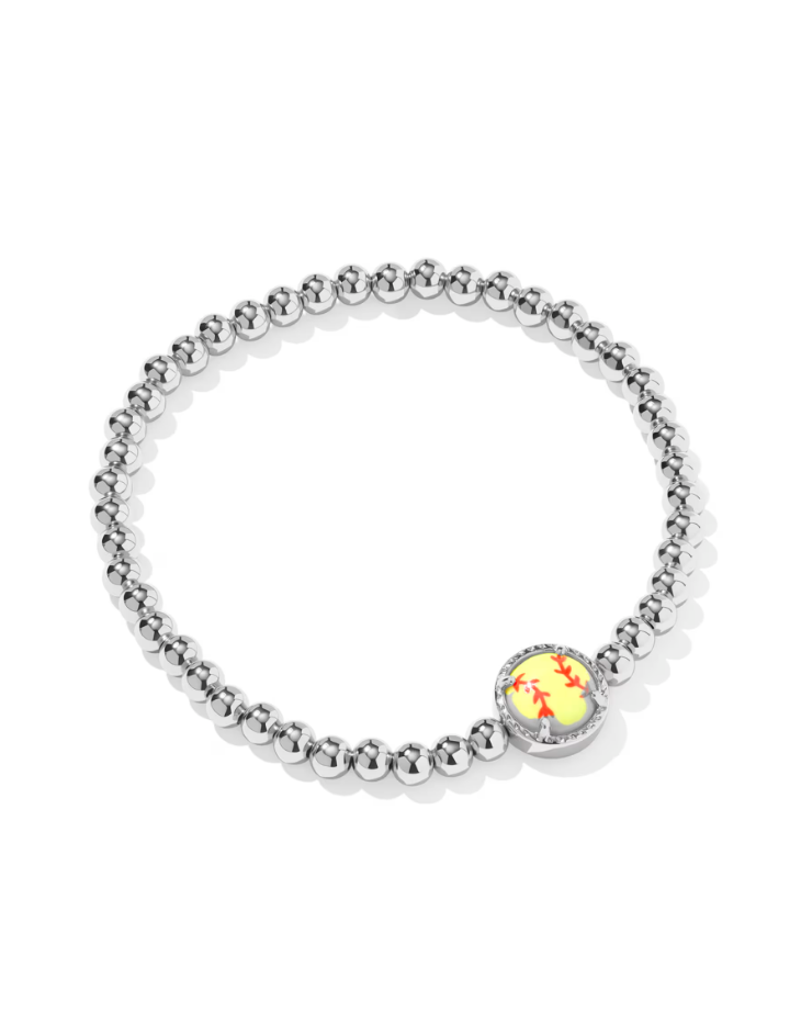 Rhodium Plated Softball Stretch Bracelet in Chartreuse Magnesite by Kendra Scott Main image