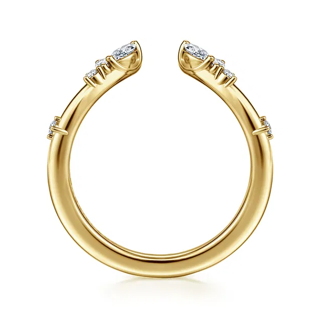 14K Yellow Gold Marquise & Round Diamond Curved Open Wedding Band by Gabriel NY