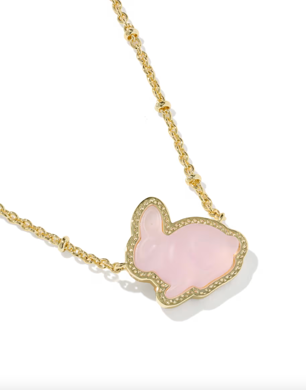 Gold Plated Bunny Short Pendant Necklace in Matte Light Pink Dichroic Glass by Kendra Scott Main image