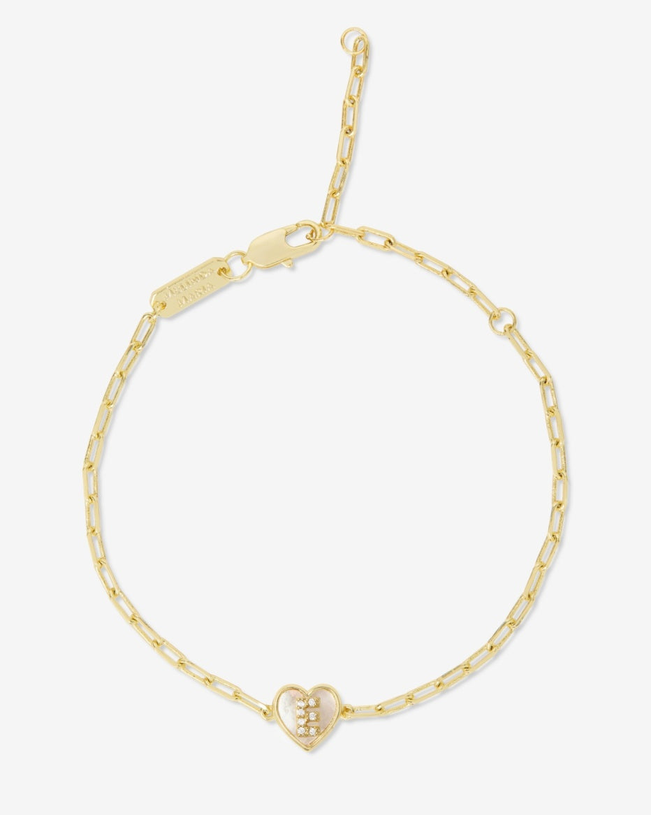 18K Gold Plated Love Letters Heart "E" Initial Bracelet by Melinda Maria