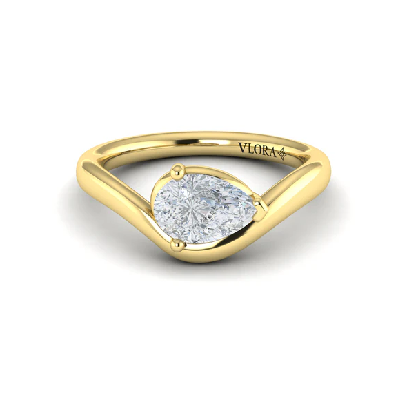 14K Yellow Gold Contemporary Pear Shape Curved Semi-Mount by Vlora Main image