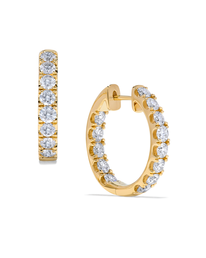 14K Yellow Gold Diamond Inside Out Hoops Main image