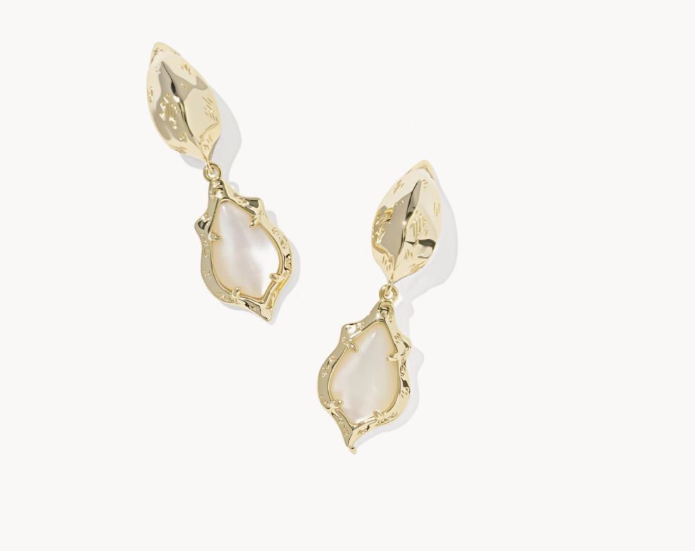 Gold Plated Adriana Scallop Frame Huggies in Natural MOP by Kendra Scott