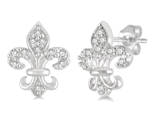 10K WG 1/20cttw Diamond Petite Fleur De Lis Stud Earrings Main image