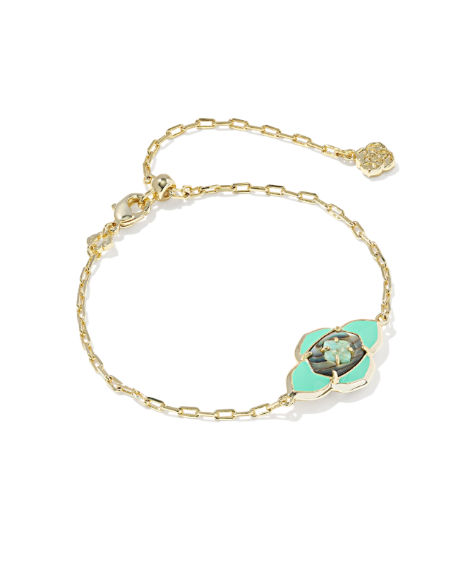 Gold Plated Abbie Medallion Chain Bracelet in Abalone Sea Green Mix by Kendra Scott