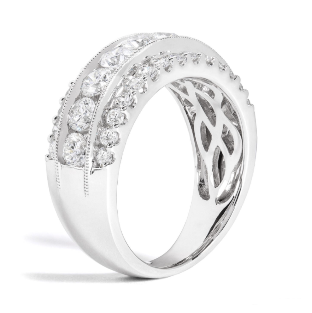 18K White Gold Diamond Three Row Anniversary Band Secondary image