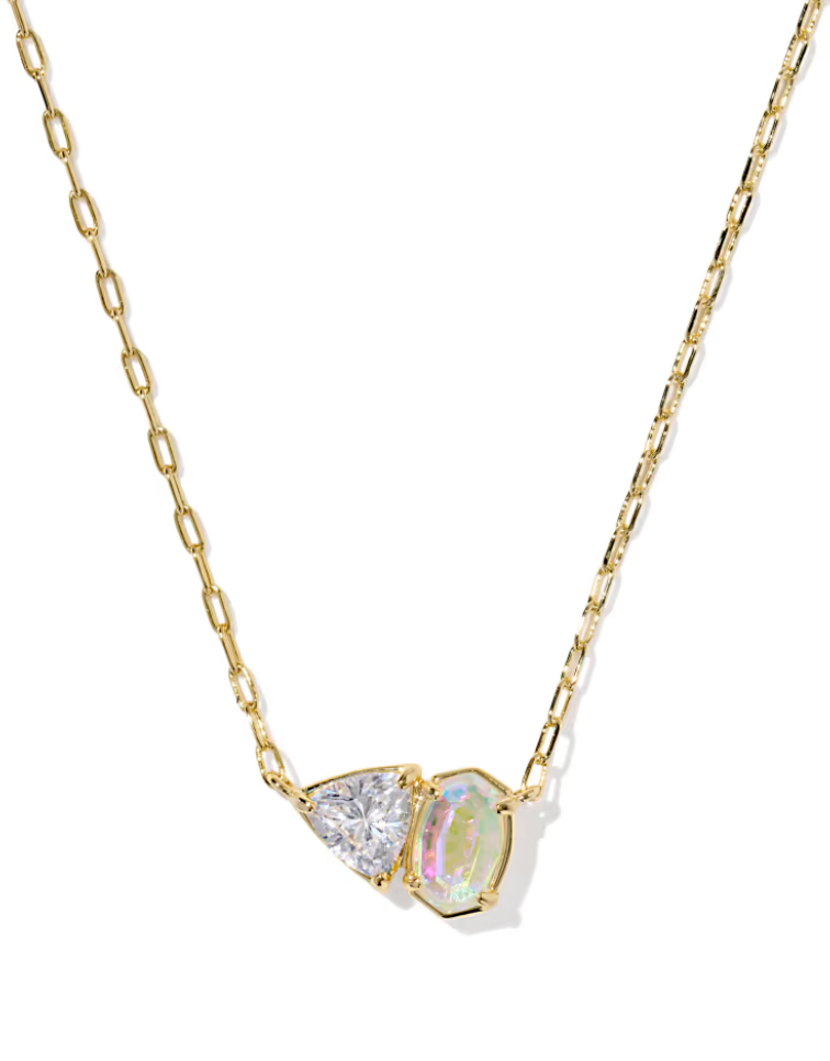 Gold Plated April Tatum Short Pendant in White CZ Mix by Kendra Scott