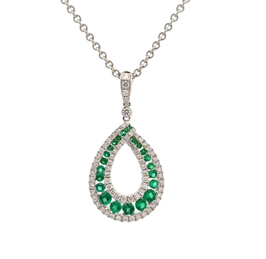 18K WG Pear Shape Emerald & Diamond Halo Pendant Necklace *Estate Item Sold as is, Final Sale* Main image