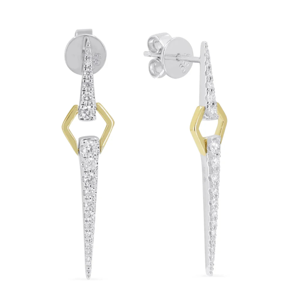 14K Two-Tone Diamond Spike Dangle Earrings Main image