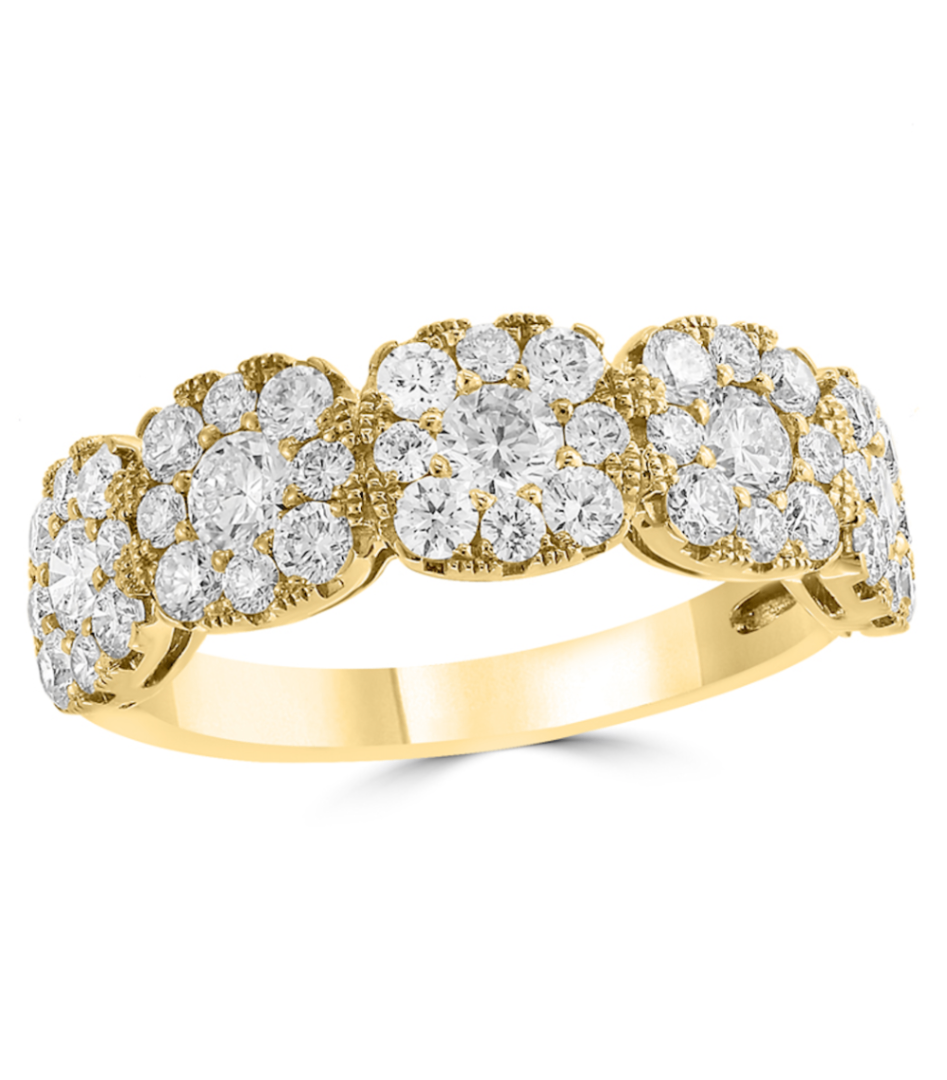 18K YG Five Diamond Cluster Band