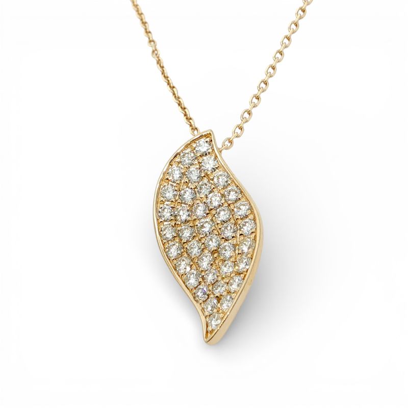 14K YG Leaf Petal Pave Pendant Necklace