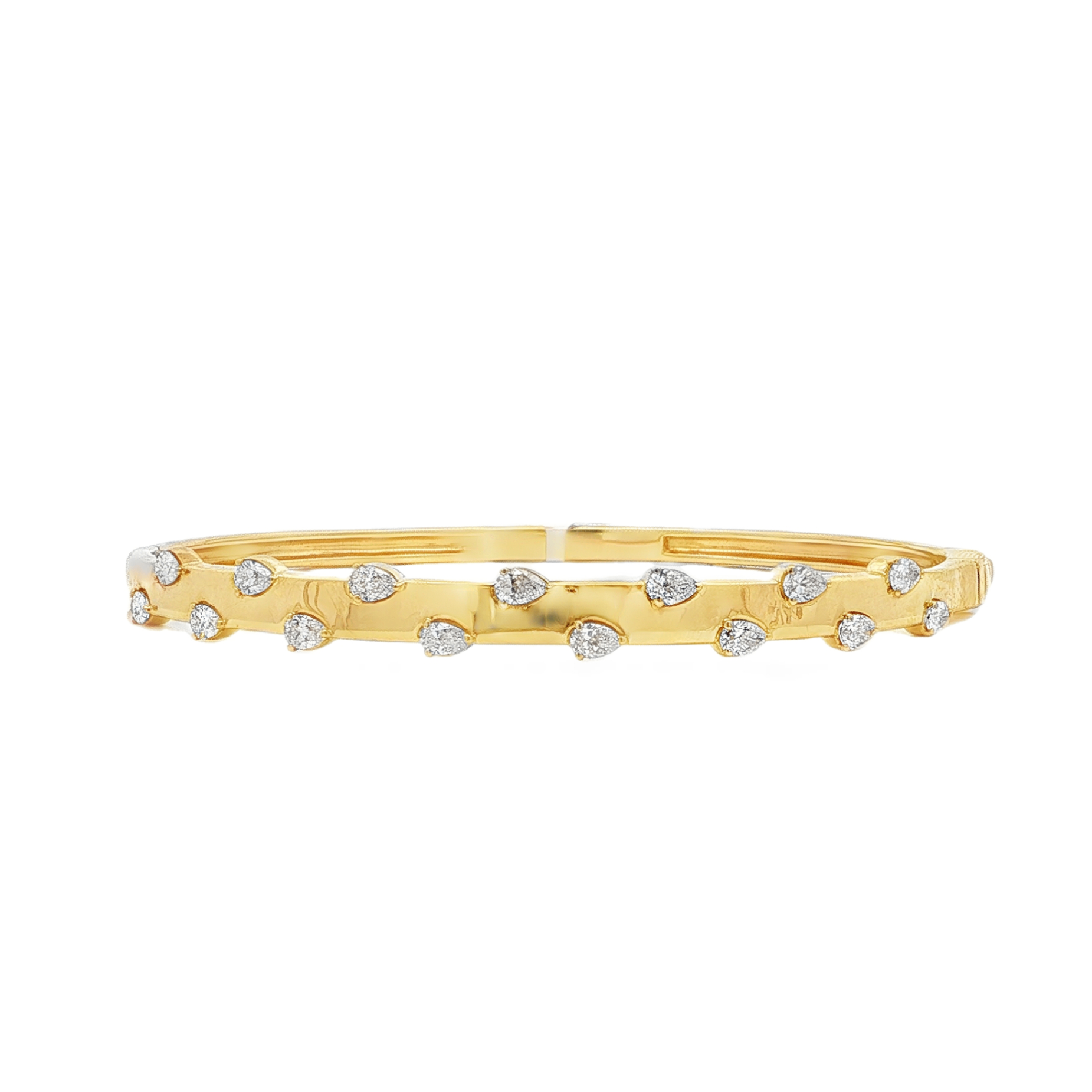 14K YG High Polish Bangle with Pear Diamond Edges
