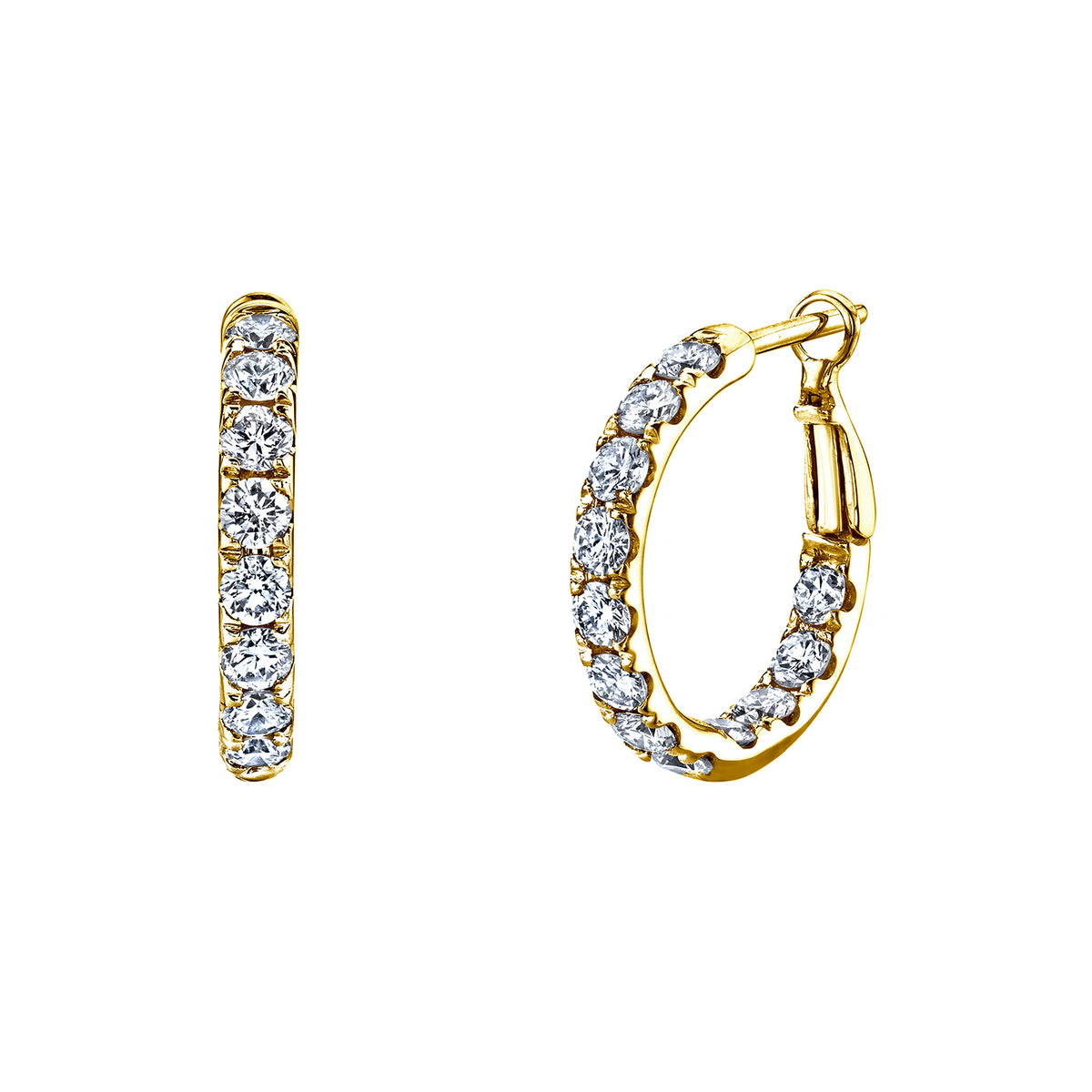 18K Yellow Gold Round Diamond Inside Out Micro Wire Hoops by Joshua J