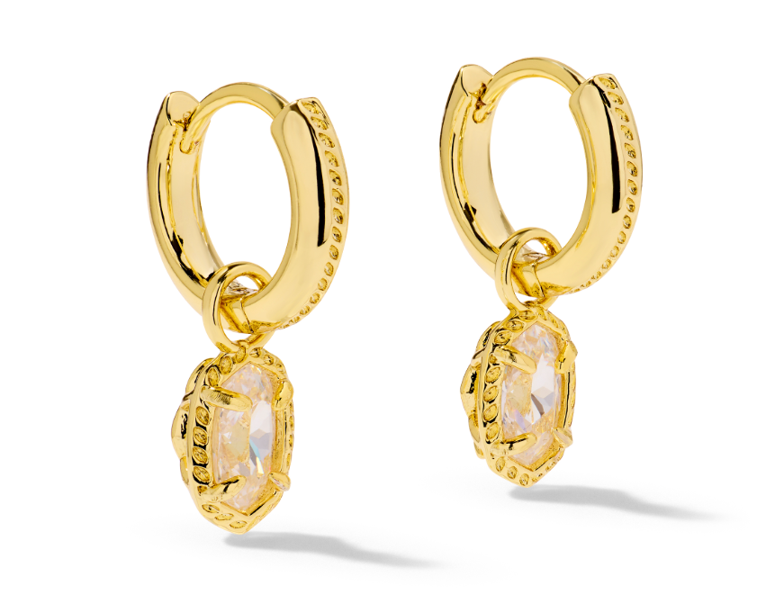 Gold Plated Mini Ellie Luxe Huggie Earrings in White CZ by kendra Scott Main image
