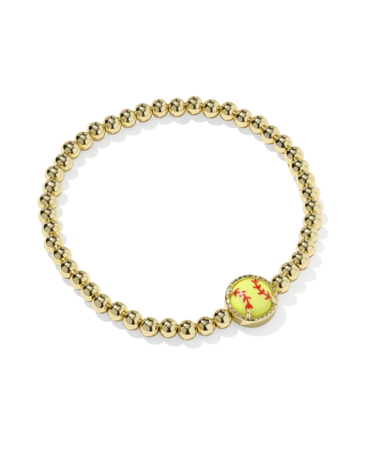 Gold Plated Softball Stretch Bracelet in Chartreuse Magnesite by Kendra Scott Secondary image