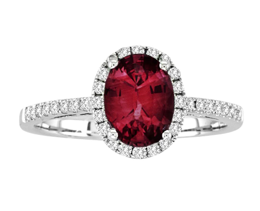 14K WG Oval Ruby & Diamond Halo Ring by David Kord