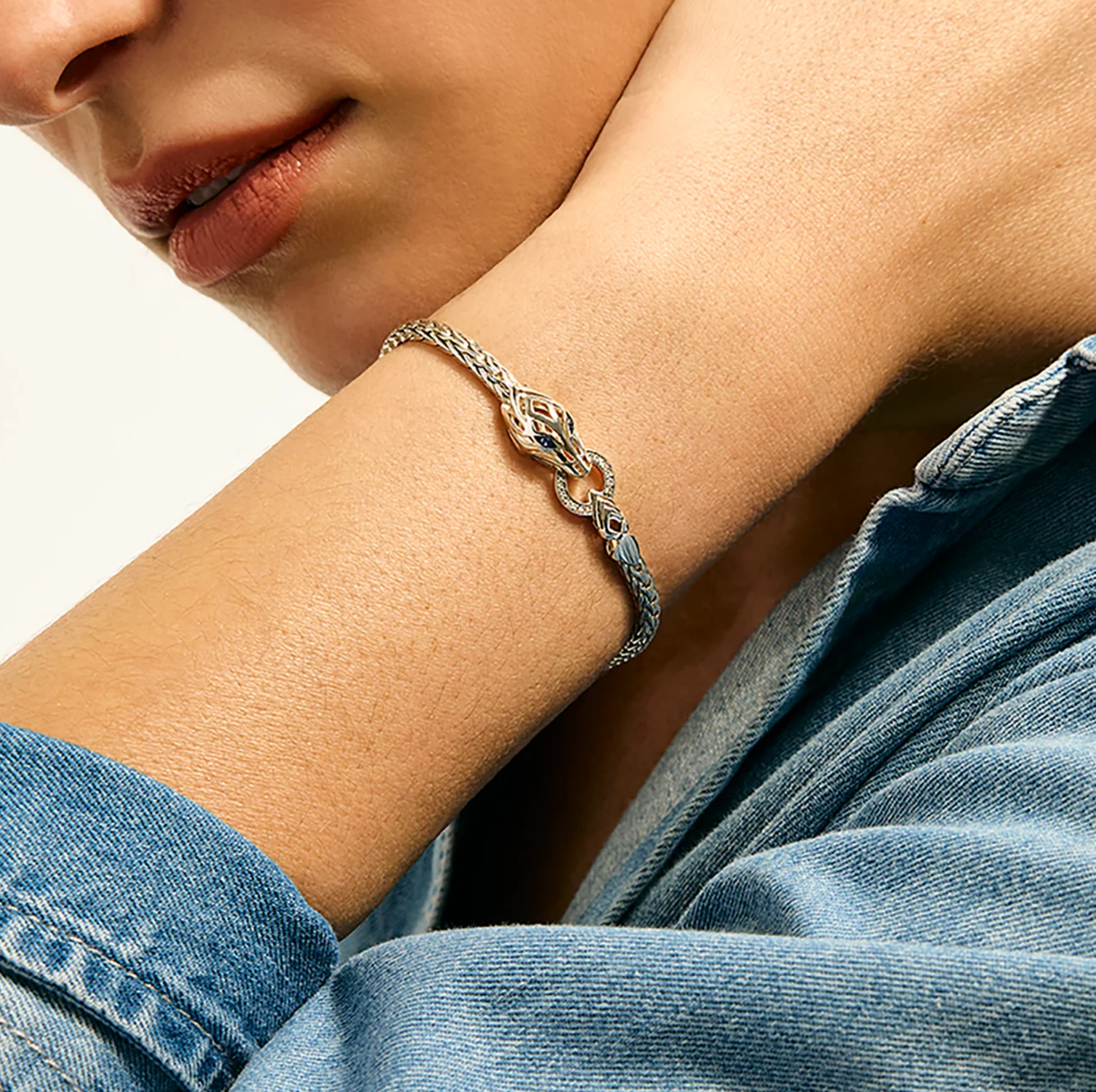 Sterling Silver Modern Naga Dragon Diamond Pave Bracelet with Sapphire by John Hardy