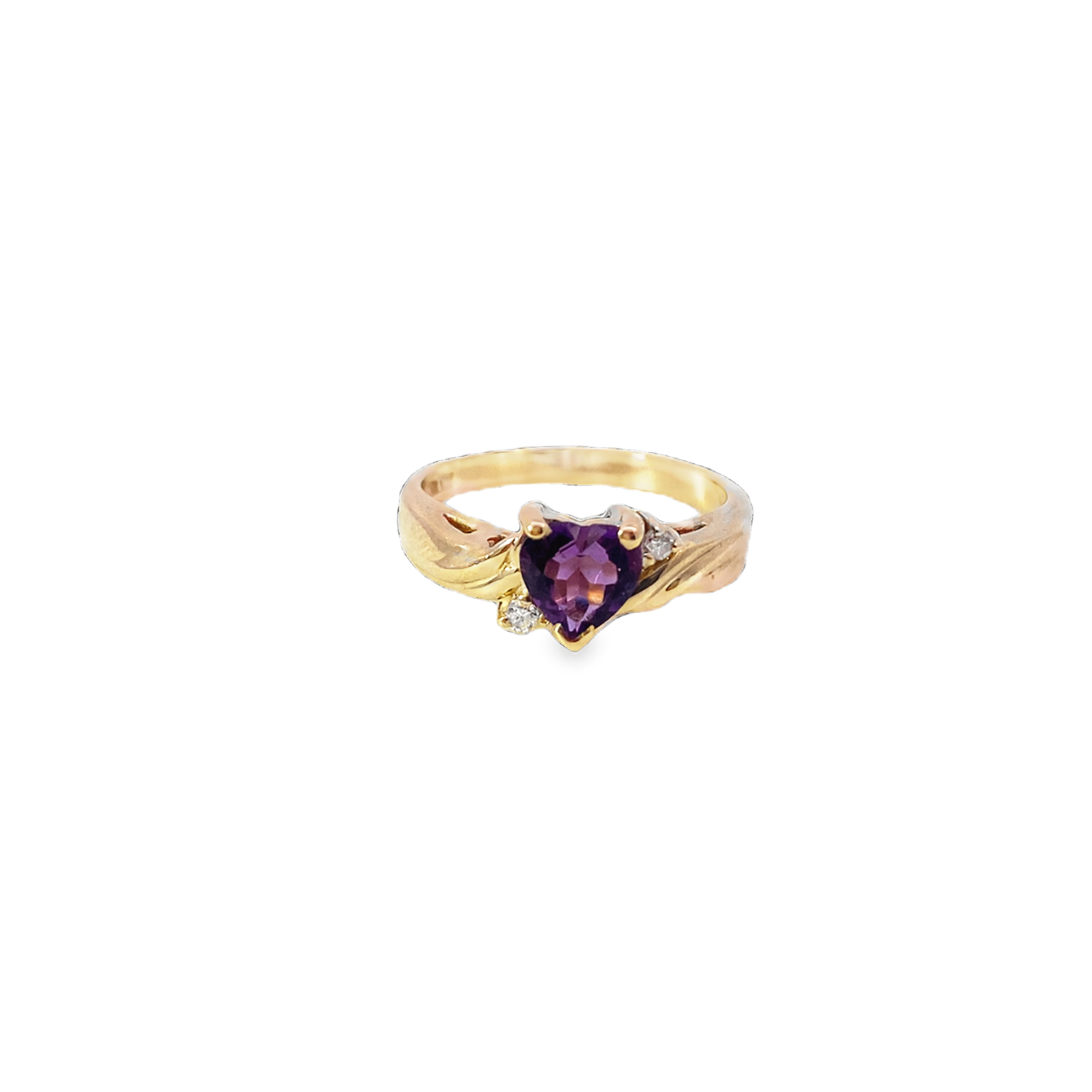 10K YG 6mm Heart Amethyst and .02ct H-I I1 Dia Ring*Estate Item, Sold As Is, Final Sale* Main image