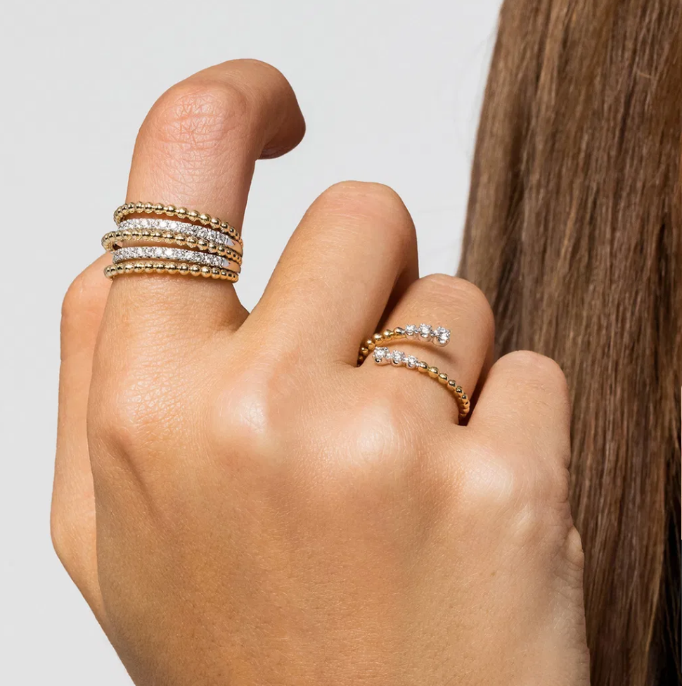 14K Two-Tone Bujukan Beaded Bypass Ring by Gabriel NY