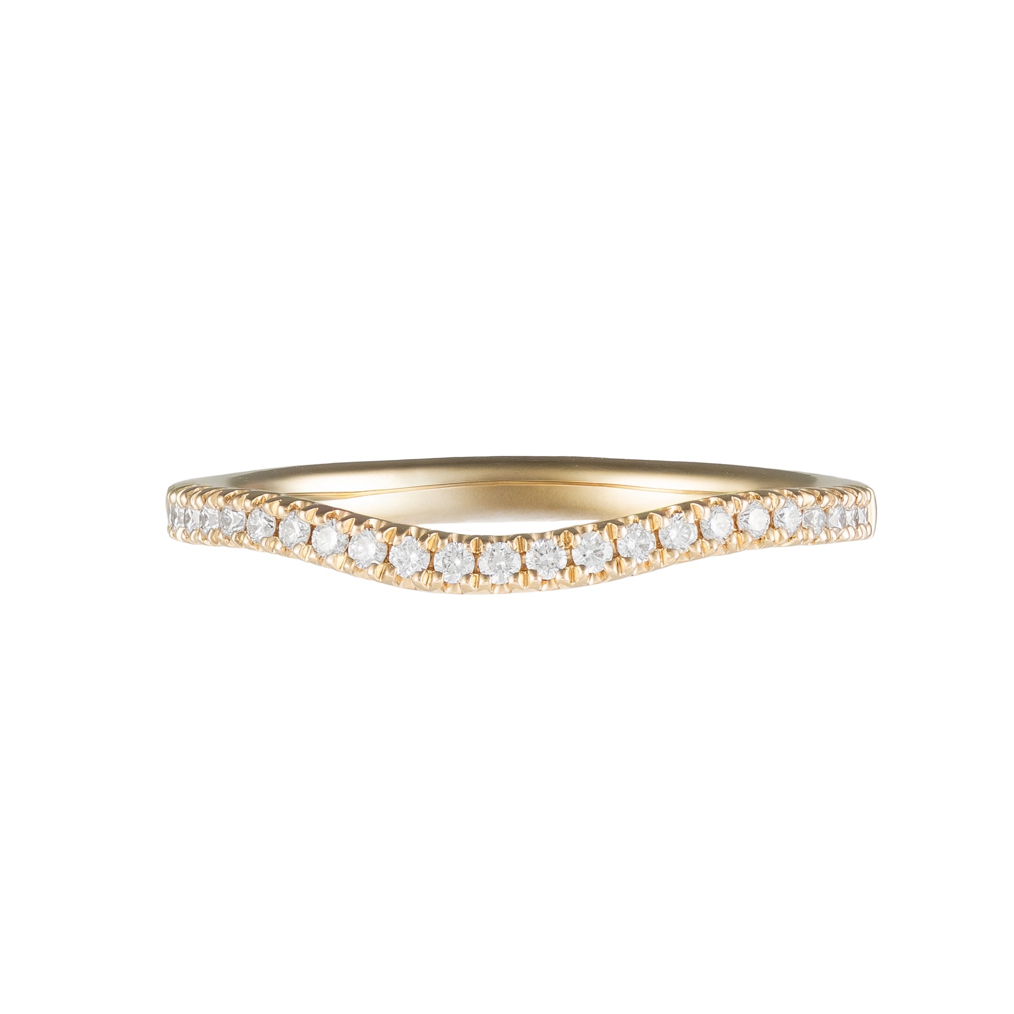 14K YG Petite Diamond Prong Set Contour Wedding Band Secondary image