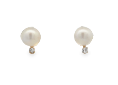 14K YG Pearl & Diamond Studs *Estate Item Sold as is, Final Sale*