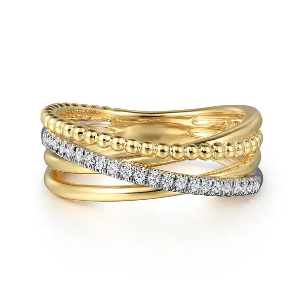 14K W/YG Diamond Criss Cross Bujukan Ring by Gabriel NY