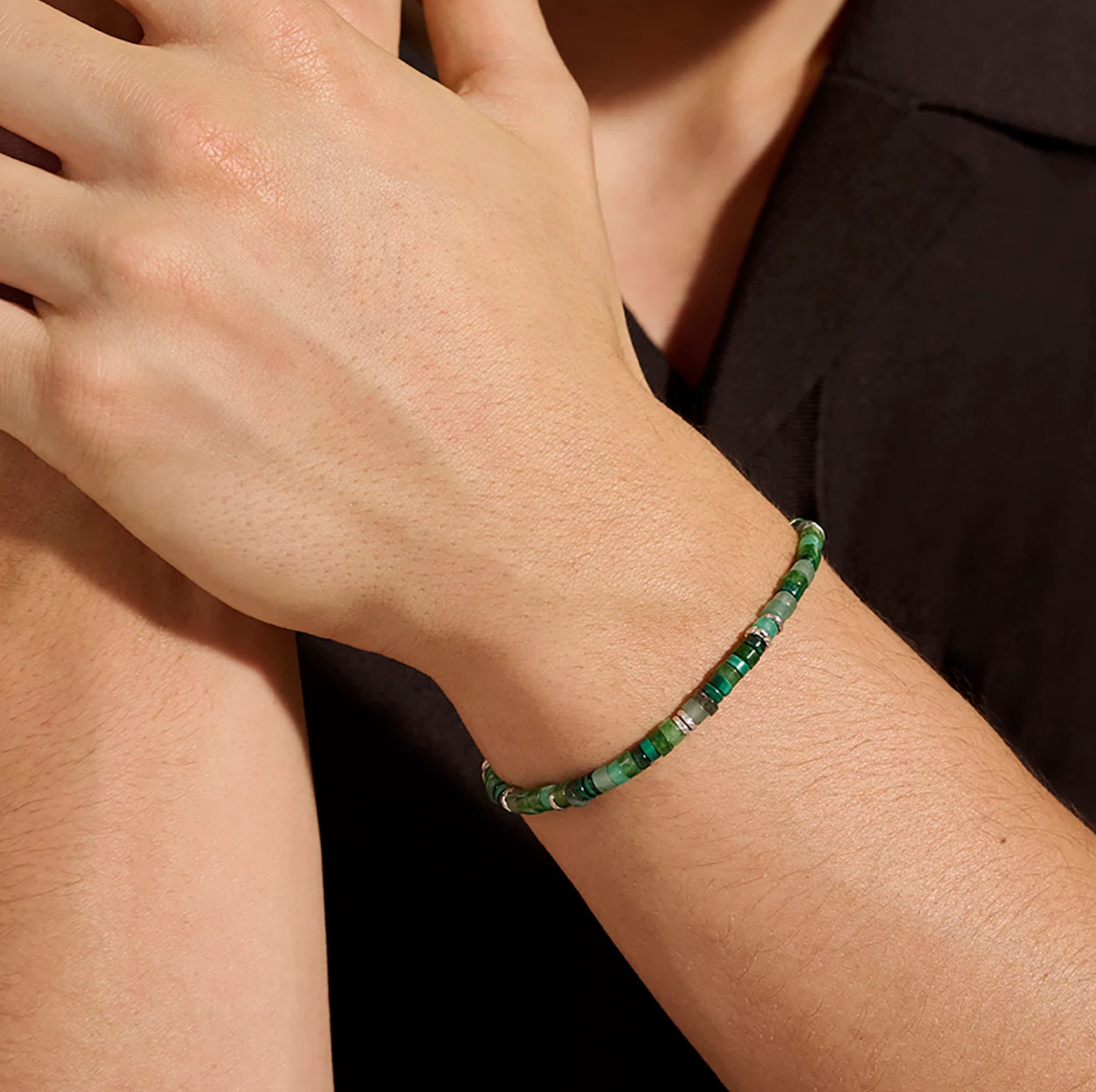 Sterling Silver & Green Hardstones Heishi 4mm Beaded Bracelet by John Hardy Secondary image