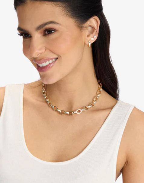 18K Gold Plated Ashley Chain Link Necklace in White CZ by Melinda Maria