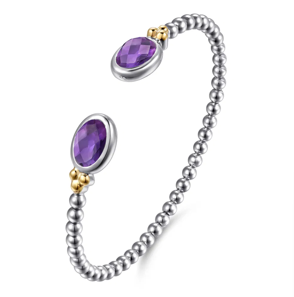 Sterling Silver/14K Bujukan Oval Amethyst Bangle by Gabriel NY