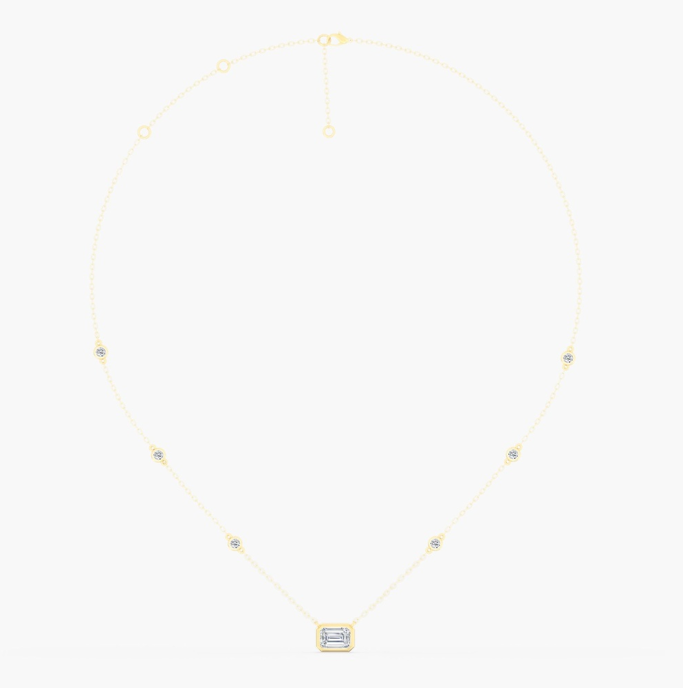14K Yellow Gold Bezel Set Lab Diamond Emerald with Diamond Chain by Everlee Main image