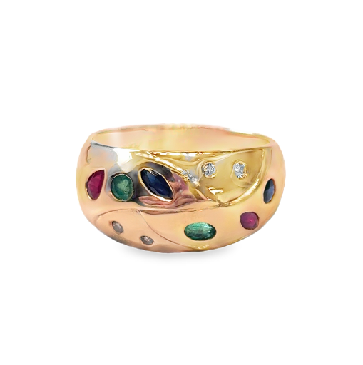 14K YG Multi-Stone Wide Dome Gypsy Set Band *Estate Item Sold as is, Final Sale*