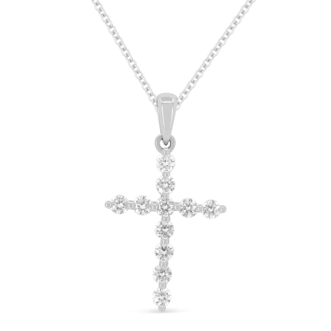 14K WG Diamond Shared Prong Cross Pendant Necklace Main image