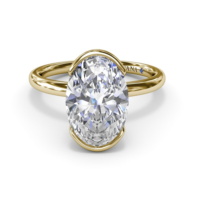 14K Yellow Gold Lab Grown Oval Diamond Half-Bezel Solitaire Engagement Ring by Fana Main image
