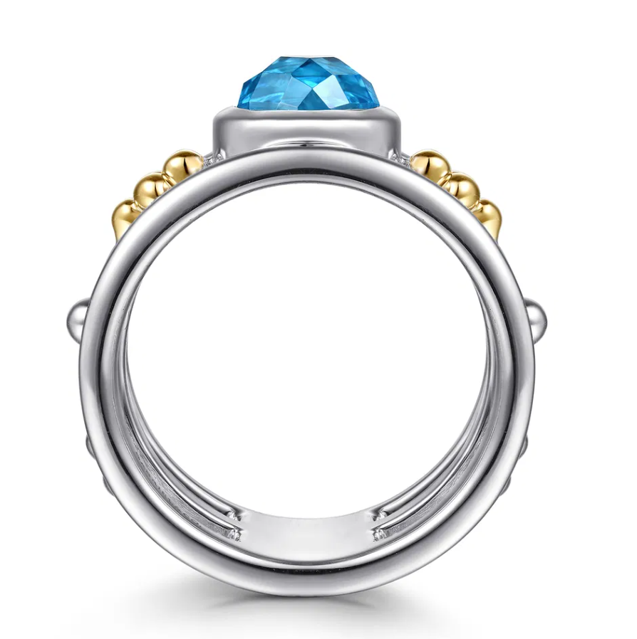 Sterling Silver & 14K YG Bujukan Blue Topaz Wide Band Ring by Gabriel NY Secondary image